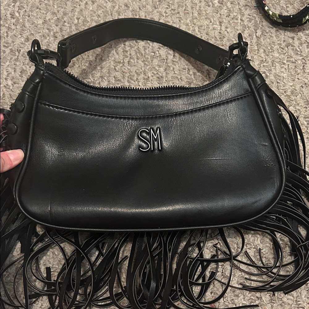 Steve Madden Black Leather Fringe Shoulder Bag